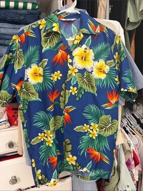Men's Blue Tropical Floral Hawaiian Shirt